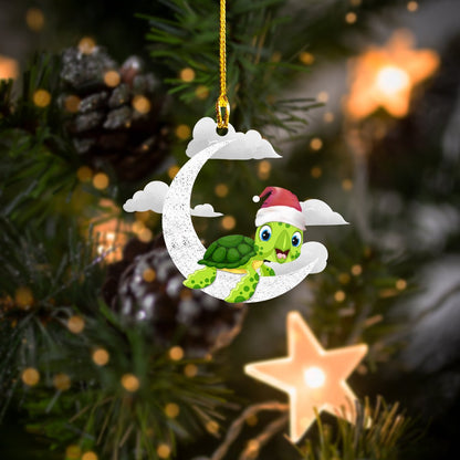 Turtle Sit On THe Moon Christmas Shaped Ornament - Gift for Turtle Lover - Best gifts your whole family