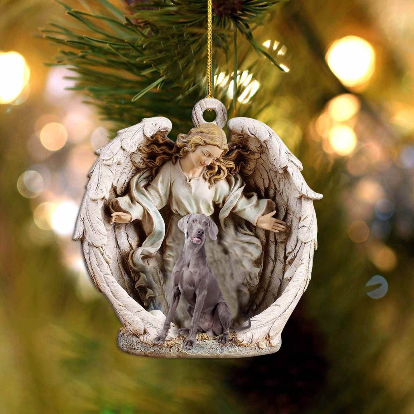 Weimaraner (2)-Angel Hug Winter Love Two Sided Ornament - Best gifts your whole family