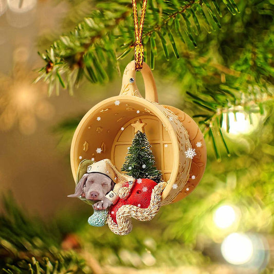 Weimaraner Sleeping in a tiny cup Christmas Holiday-Two Sided Ornament, Christmas Ornament, Car Ornament - Best gifts your whole family