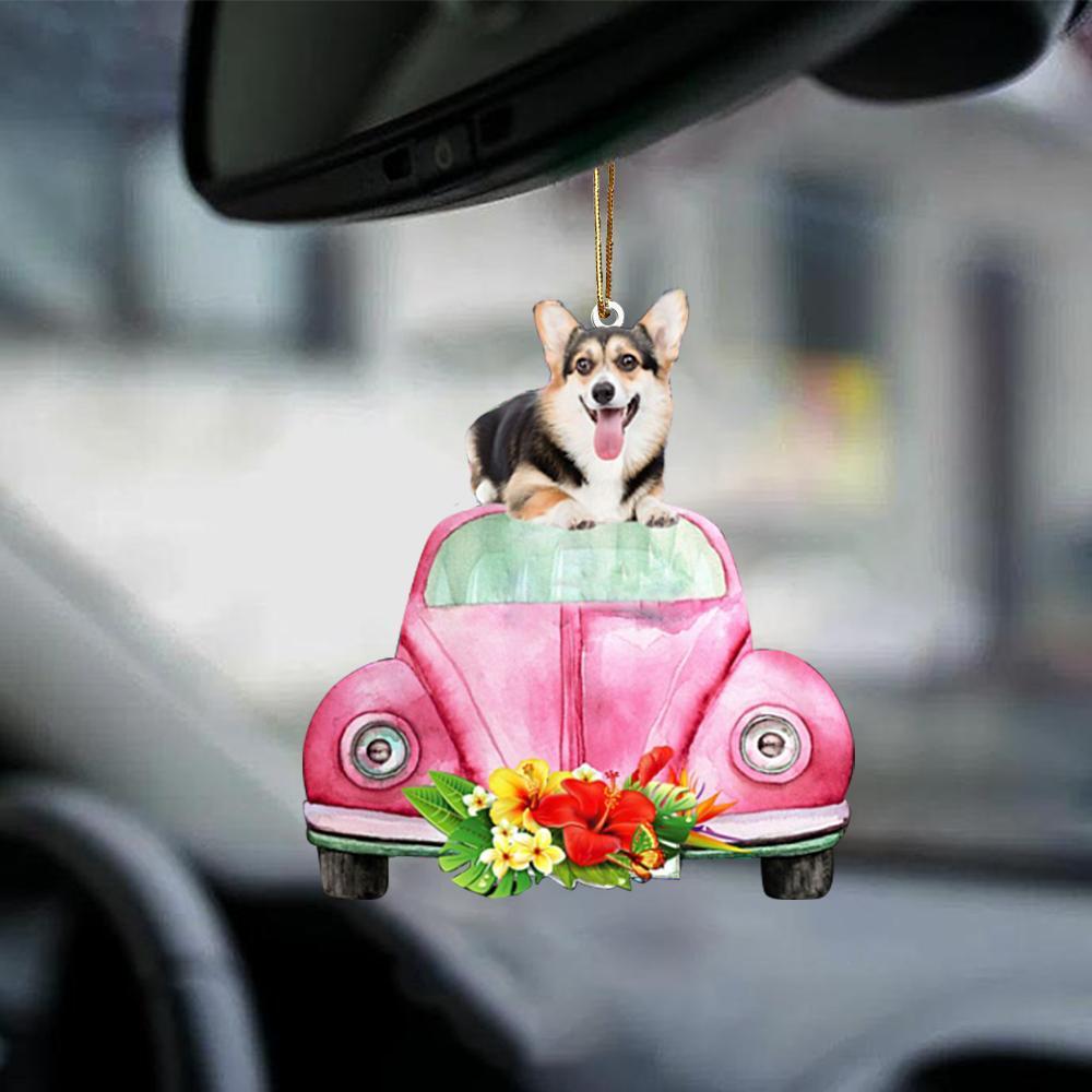 Welsh Corgi 2-Pink Hippie Car-Two Sided Ornament - Best gifts your whole family