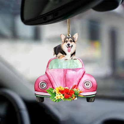 Welsh Corgi 2-Pink Hippie Car-Two Sided Ornament - Best gifts your whole family