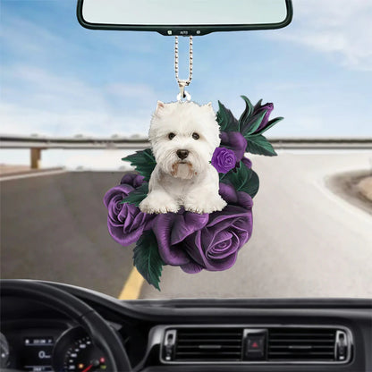 West Highland White Terrier In Purple Rose Car Hanging Ornament - Best gifts your whole family
