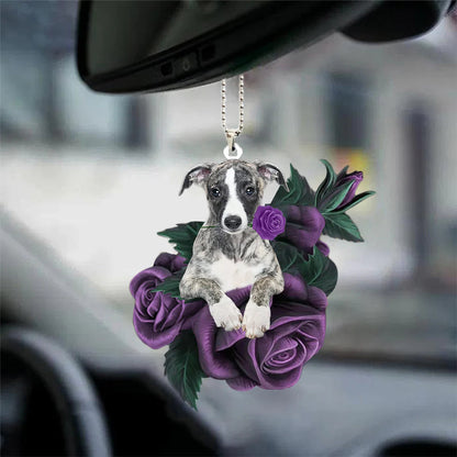 Whippet In Purple Rose Car Hanging Ornament - Best gifts your whole family
