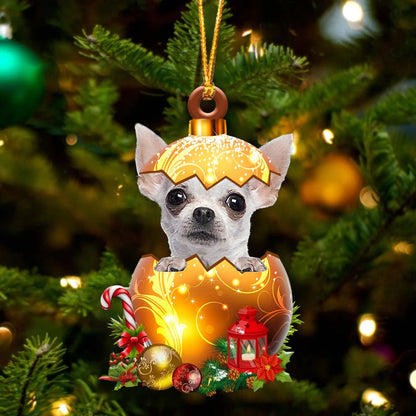 WHITE Chihuahua In Golden Egg Christmas Ornament - Best gifts your whole family
