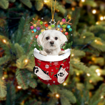 WHITE Maltese In Snow Pocket Christmas Ornament Godmerc - Best gifts your whole family