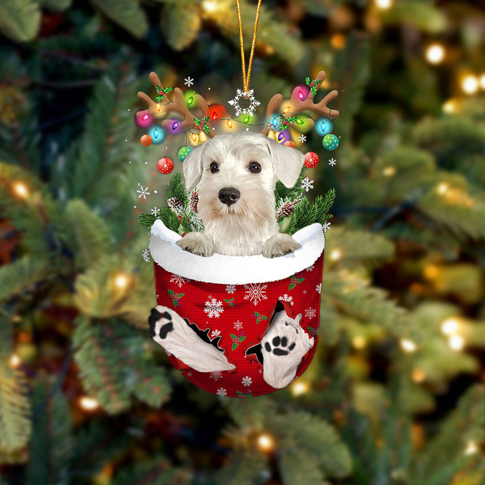 WHITE Miniature Schnauzer In Snow Pocket Christmas Ornament Godmerc - Best gifts your whole family