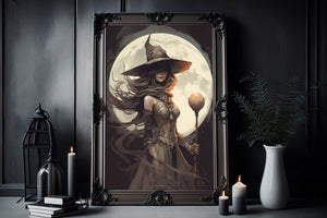 Witch With Full Moon Poster, Witch Print, Witch Poster, Spooky Art, Dark Academia, Witch Ghost, Halloween Decor,Halloween Poster - Best gifts your whole family