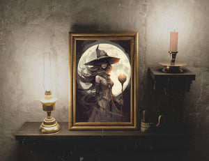 Witch With Full Moon Poster, Witch Print, Witch Poster, Spooky Art, Dark Academia, Witch Ghost, Halloween Decor,Halloween Poster - Best gifts your whole family