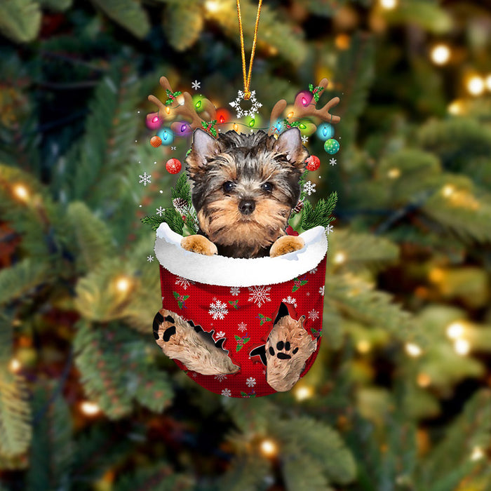 YorkShire Terrier In Snow Pocket Christmas Ornament Flat Acrylic Dog Ornament - Best gifts your whole family